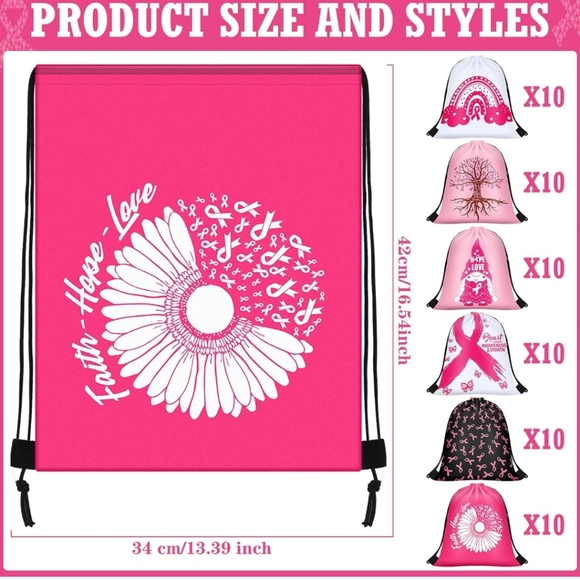 Oct. is Cancer awareness month. Drawstring bags - Picture 4 of 5